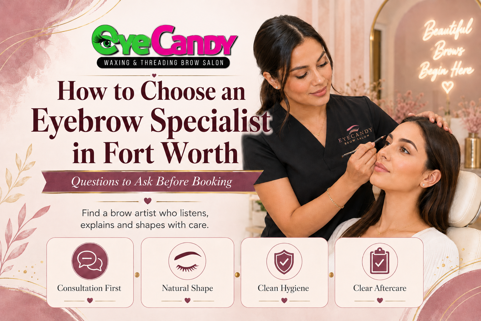 Eyebrow specialist in Fort Worth shaping a client’s brows during a consultation